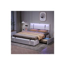 White Bed Frame Leather Headboard Rgb 2 Drawers