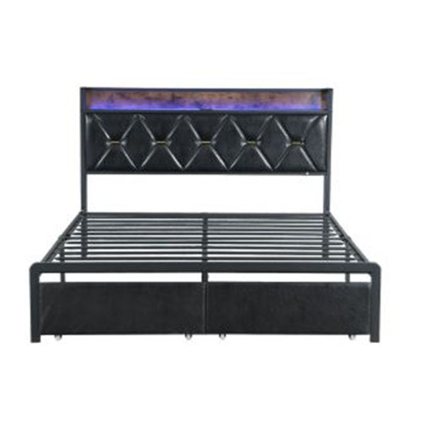 Metal Bed Frame Led Lights 2 Drawers
