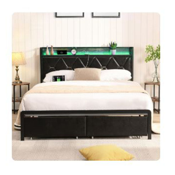 Metal Bed Frame Led Lights 2 Drawers