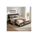 Queen Bed Frame Fabric Tufted Dark Grey