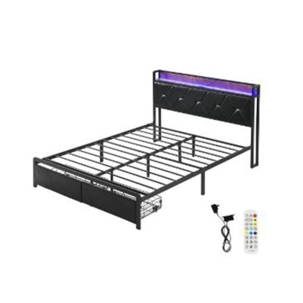 Metal Bed Frame Led Lights 2 Drawers