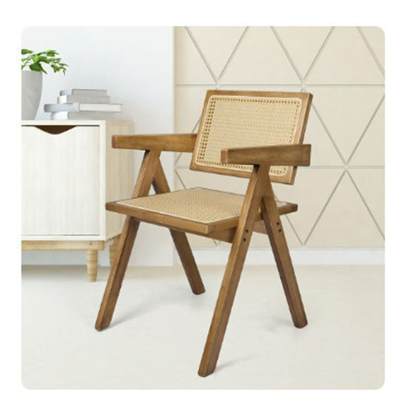 2X Dining Chair Solid Wood Rattan Natural