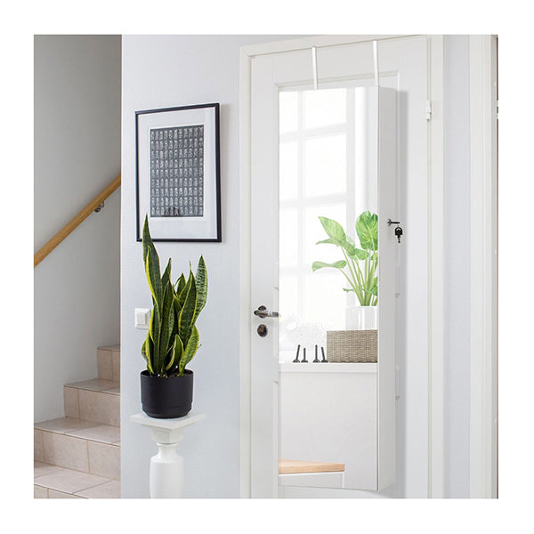 White Lockable Mirror Jewelry Cabinet With 3 Colour Led Light
