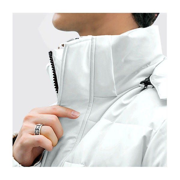 Abbee White Large Winter Hooded Overcoat Long Warm Puffer Coat