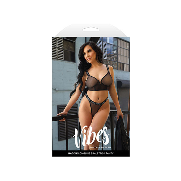 Vibes Baddie Longline Bralette And Panty Black