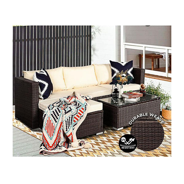 5pc Modular Outdoor Lounge Set PE Rattan Brown