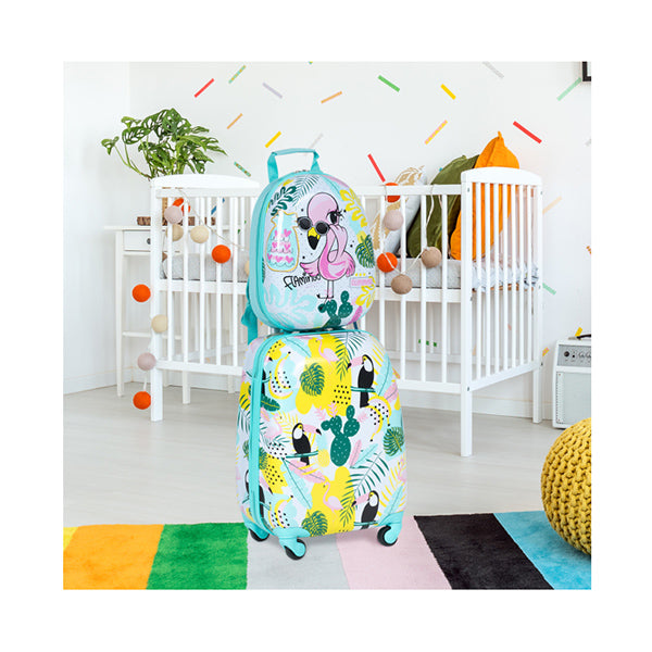 2 Pieces Carry On Luggage Set with Flamingo Pattern for Kids