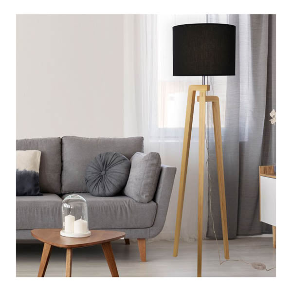 Lund Scandi Timber Tripod Complete Floor Lamp