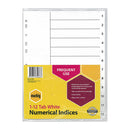 Marbig Indices And Dividers 1 To 12 Tab Polypropylene A4 White