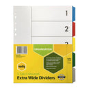 Marbig Indices And Dividers 5 Tab Coloured Polypropylene A4 Extra Wide