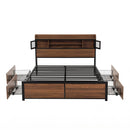 Double Bed Frame with Charging Station 4 Drawers Storage Oak
