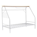 Single House Bed Frame Metal Canopy Bed Storage Shelf for Kids White