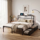 Double Bed Frame with Charging Station & Storage Drawers Metal