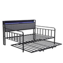 Bed Frame Double LED Metal Trundle Daybed with Charging Station TURN