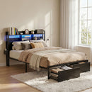 Bed Frame Queen with Charging Station Storage Organizer Drawers LED ZAC