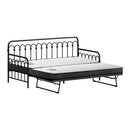 Trundle Bed Frame Single Size Black with Mattress x2