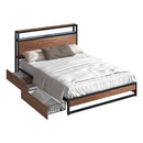 Metal Bed Frame Double with LED Headboard Storage Drawers USB