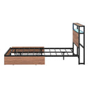 Metal Bed Frame Double LED Storage Headboard USB Charging & 2 Drawers
