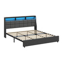 King Size Bed Frame With LED Storage Headboard USB Charging