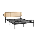 Bed Frame King Single Metal Base Rattan Headboard