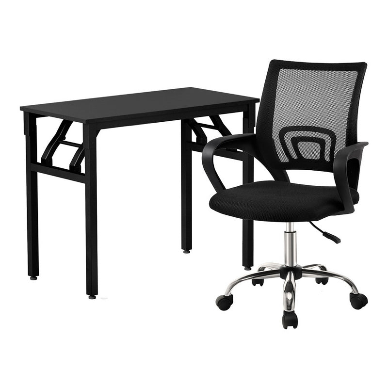 Computer Desk Mesh Office Chair Set Foldable Home Study Table Black ...