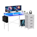 140cm L Shaped Gaming Desk Computer Desk with LED Lights & Power Outlets