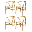 1 Set of 4 Dining Chairs Wooden Rattan Seat Wishbone Back