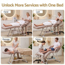 Beauty Bed with Stool, Beige, Adjustable Facial Massage Table, Tattoo Chair, Salon Services
