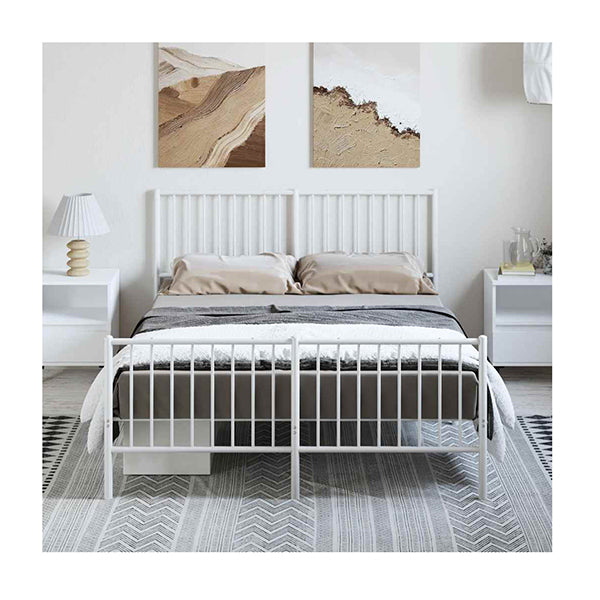 Metal Bed Frame Without Mattress With Footboard White 135X190 Cm