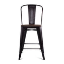 2 Bronzes Metal Chairs Set with Backrest for Bistro