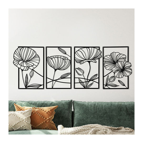 Metal Wall Art 4Pcs Floral Minimalist Line Decor