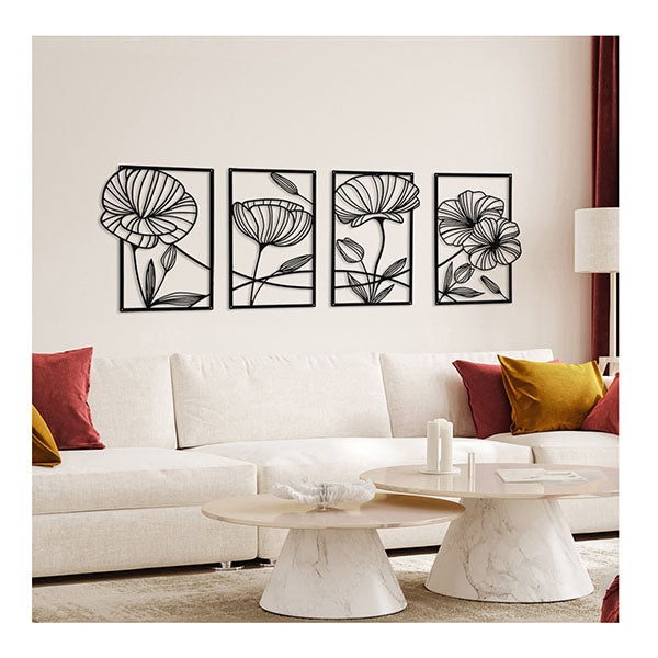 Metal Wall Art 4Pcs Floral Minimalist Line Decor