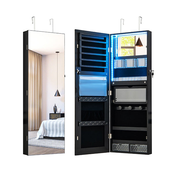 Lockable Mirror Jewelry Cabinet With 3 Colour Led Light