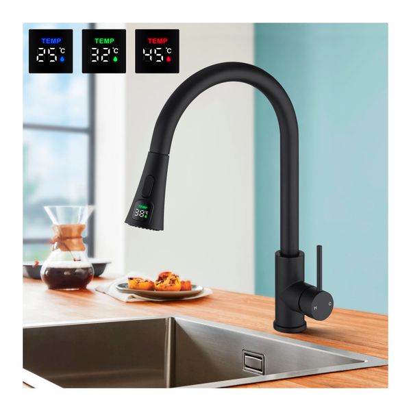 Pull Out Kitchen Mixer Tap Swivel Spout Temperature Display