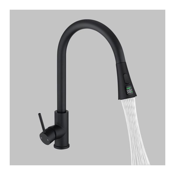 Pull Out Kitchen Mixer Tap Swivel Spout Temperature Display