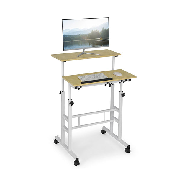 Mobile Stand Up Computer Desk With 2 Tilting Desktops For Office