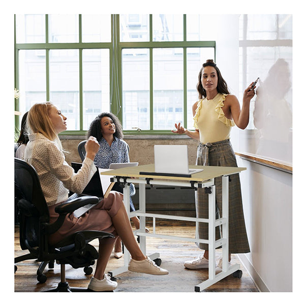 Mobile Stand Up Computer Desk With 2 Tilting Desktops For Office