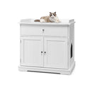 Modern Cat Litter Box Enclosure With Drawer And 2 Doors White