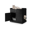Modern Cat Litter Box Enclosure With Drawer And 2 Doors Black