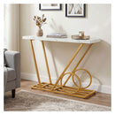 Modern Faux Marble Console Table With Cart Inspired Design White