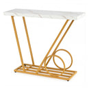 Modern Faux Marble Console Table With Cart Inspired Design White