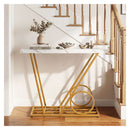 Modern Faux Marble Console Table With Cart Inspired Design White