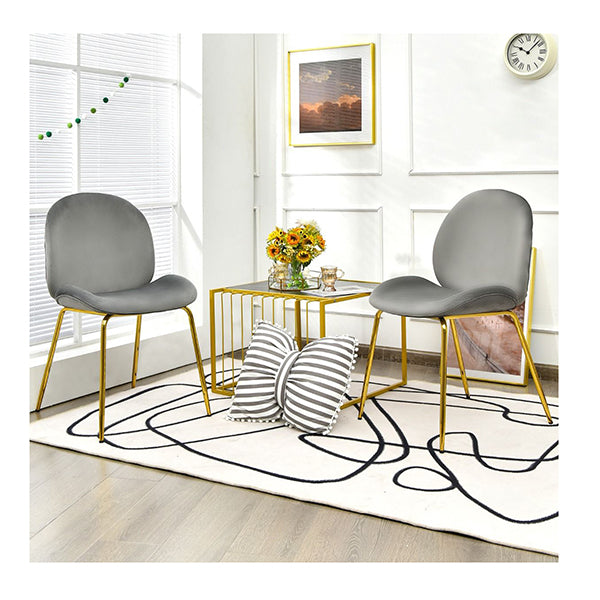 Set Of 2 Modern Velvet Dining Chairs With Golden Finished Metal Legs