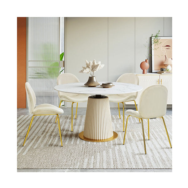 Set Of 2 Modern Velvet Dining Chairs With Golden Finished Metal Legs