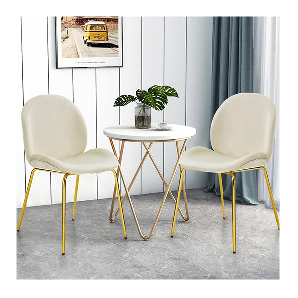 Set Of 2 Modern Velvet Dining Chairs With Golden Finished Metal Legs