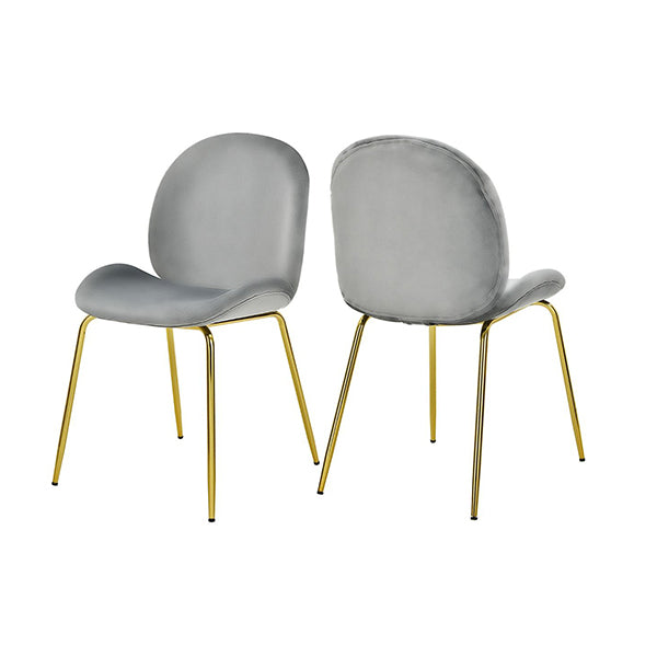 Set Of 2 Modern Velvet Dining Chairs With Golden Finished Metal Legs