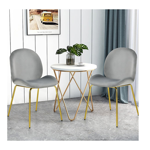 Set Of 2 Modern Velvet Dining Chairs With Golden Finished Metal Legs