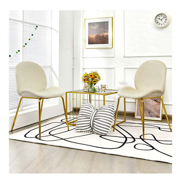 Set Of 2 Modern Velvet Dining Chairs With Golden Finished Metal Legs