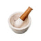 Mortar And Pestle Set Of White Marble With Wood
