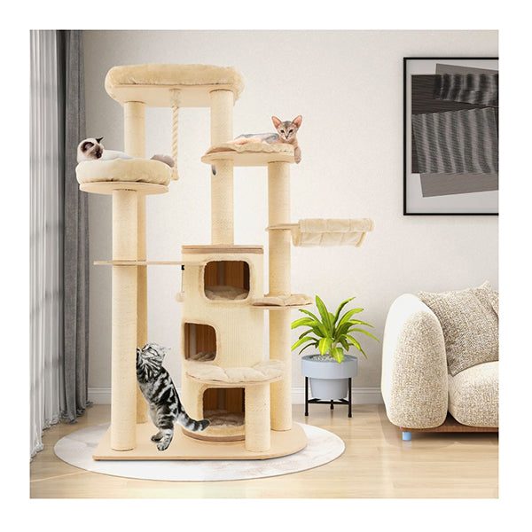 Multi Level Cat Tree With 3 Story Cat Condo 2 Perches And Spring Ball